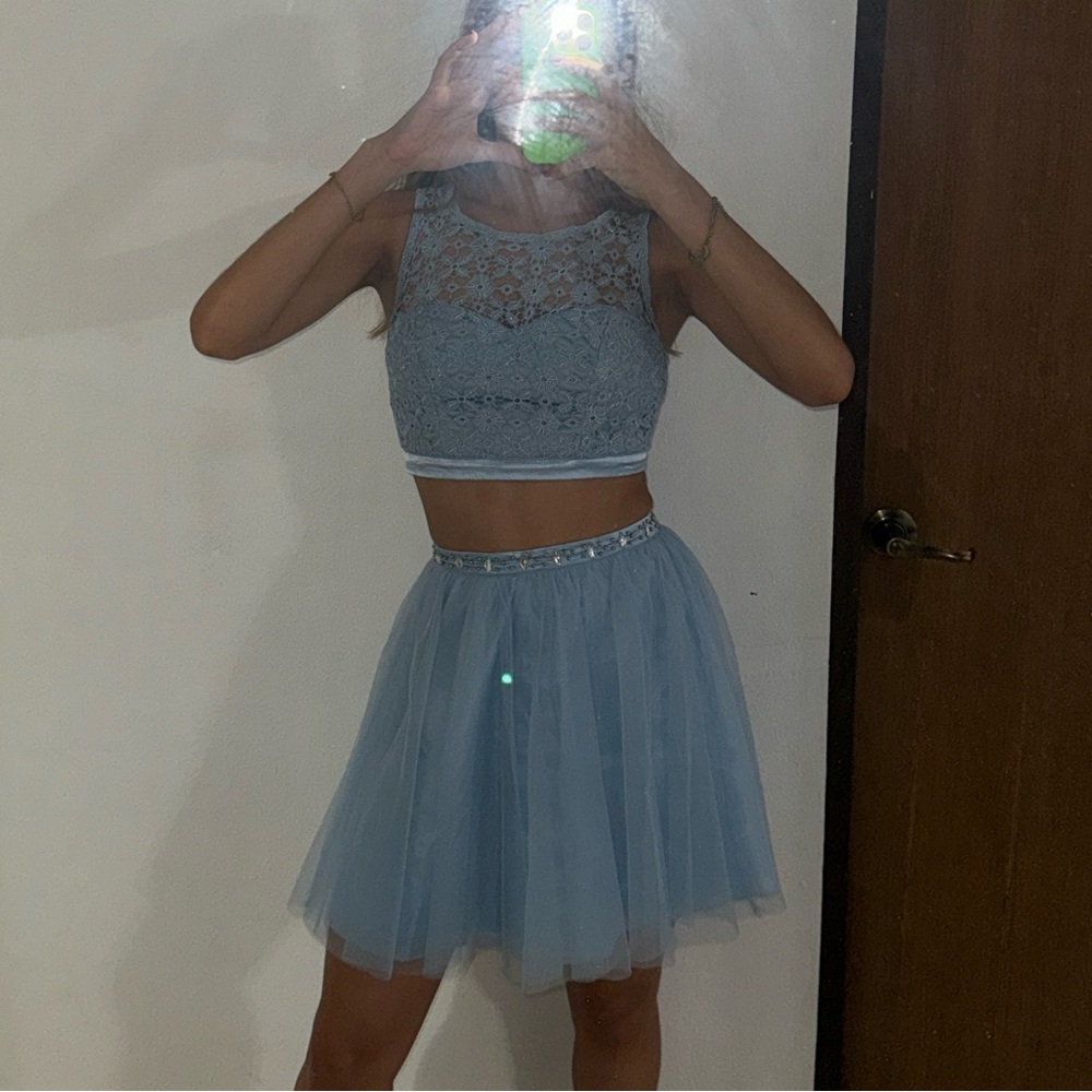Baby blue top and skirt set size4 (fits like a x small)